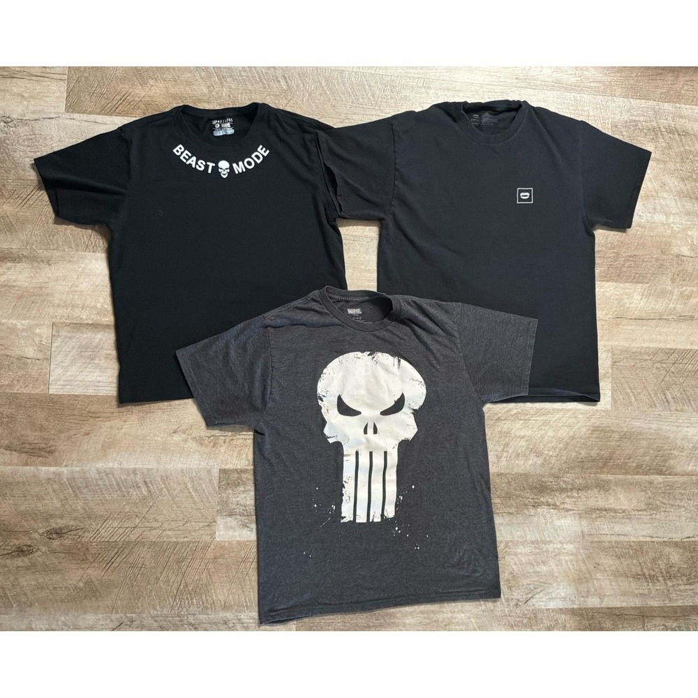 Skull T-Shirt Lot Mens M/L Chomp Attifit Marvel Punisher